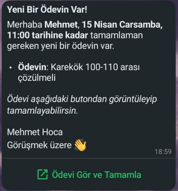 WhatsApp: Yeni ödev, öğrenciye ödev teslimi