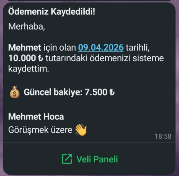 WhatsApp: Ödemeniz kaydedildi, veli bildirimi