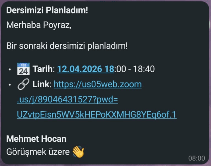 WhatsApp: Dersimizi planladım, Zoom linki