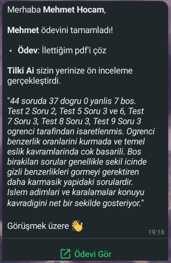 WhatsApp: AI ödev ön incelemesi